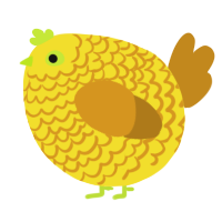 A yellow and ochre chicken with a lace pattern