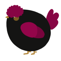A black and maroon chicken