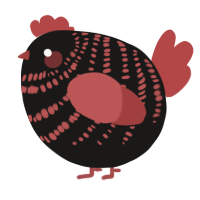 A sable and red chicken with a bar pattern