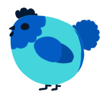 A aqua and ultramarine chicken with a head pattern
