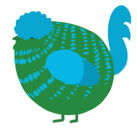 A viridian and cerulean chicken with a bar pattern