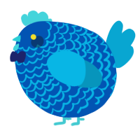 A ultramarine and cerulean chicken with a lace pattern