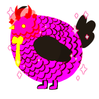 A fuchsia and sable chicken with a lace pattern