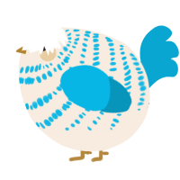 A cream and cerulean chicken with a bar pattern