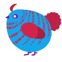 A sky and crimson chicken with a bar pattern