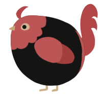 A black and red chicken with a head pattern