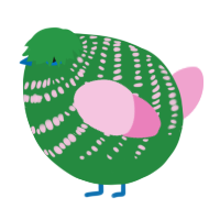 A viridian and pink chicken with a bar pattern