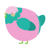 A pink and turquoise chicken with a head pattern