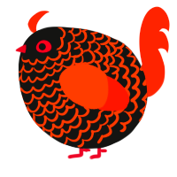 A black and vermilion chicken with a lace pattern