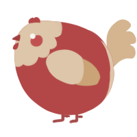 A red and beige chicken with a head pattern