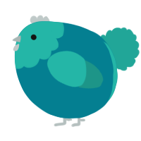 A sea and turquoise chicken with a head pattern
