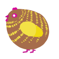 A brown and yellow chicken with a bar pattern
