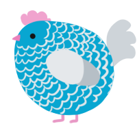 A cerulean and mist chicken with a lace pattern