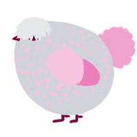 A mist and pink chicken with a speckle pattern