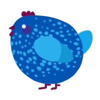 A ultramarine and sky chicken with a speckle pattern