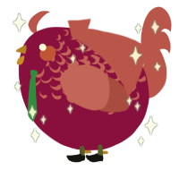 A maroon and red chicken with a half-lace pattern