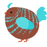 A russet and aqua chicken with a bar pattern