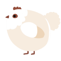 A cream chicken with a head pattern