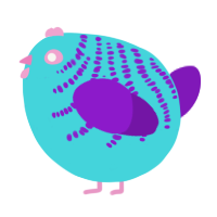 A aqua and violet chicken with a half-bar pattern