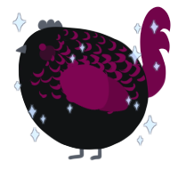 A black and maroon chicken with a half-lace pattern