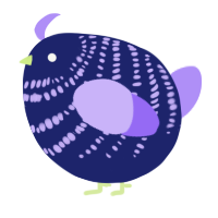 A navy and lilac chicken with a bar pattern