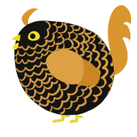 A black and orange chicken with a lace pattern