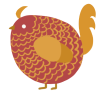 A red and orange chicken with a lace pattern