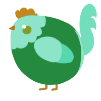 A viridian and mint chicken with a head pattern