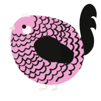 A pink and black chicken with a lace pattern