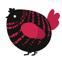 A black and crimson chicken with a bar pattern