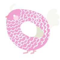 A pink and white chicken with a lace pattern