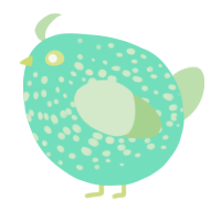 A mint and gluppy chicken with a speckle pattern