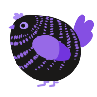 A sable and blurple chicken with a bar pattern