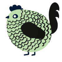 A gluppy and black chicken with a lace pattern