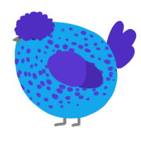 A sky and indigo chicken with a speckle pattern