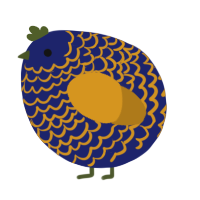 A navy and ochre chicken with a lace pattern