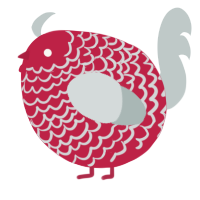 A crimson and silver chicken with a lace pattern