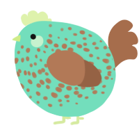 A mint and brown chicken with a speckle pattern