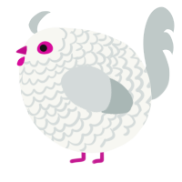 A white and silver chicken with a lace pattern