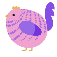 A pink and blurple chicken with a bar pattern