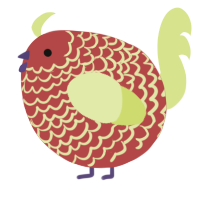 A red and lemon chicken with a lace pattern