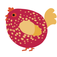 A crimson and honey chicken with a speckle pattern