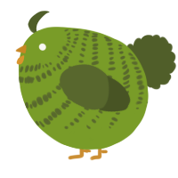 A chartreuse and olive chicken with a bar pattern