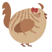 A beige and brown chicken with a half-bar pattern