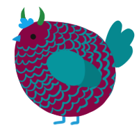 A maroon and teal chicken with a lace pattern