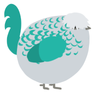 A mist and turquoise chicken with a half-lace pattern