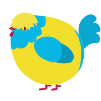 A yellow and cerulean chicken with a head pattern