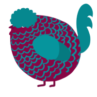 A maroon and teal chicken with a lace pattern