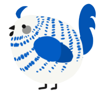 A white and ultramarine chicken with a bar pattern
