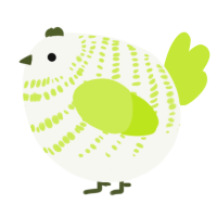 A white and lime chicken with a bar pattern